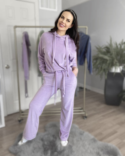 Spring Lilac Velour Hoody and Straight-Leg Pants Set